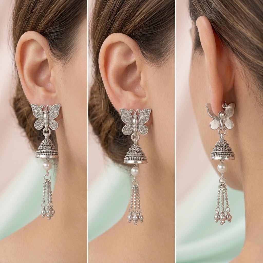 Butterfly Jhumka Earrings with Tassels