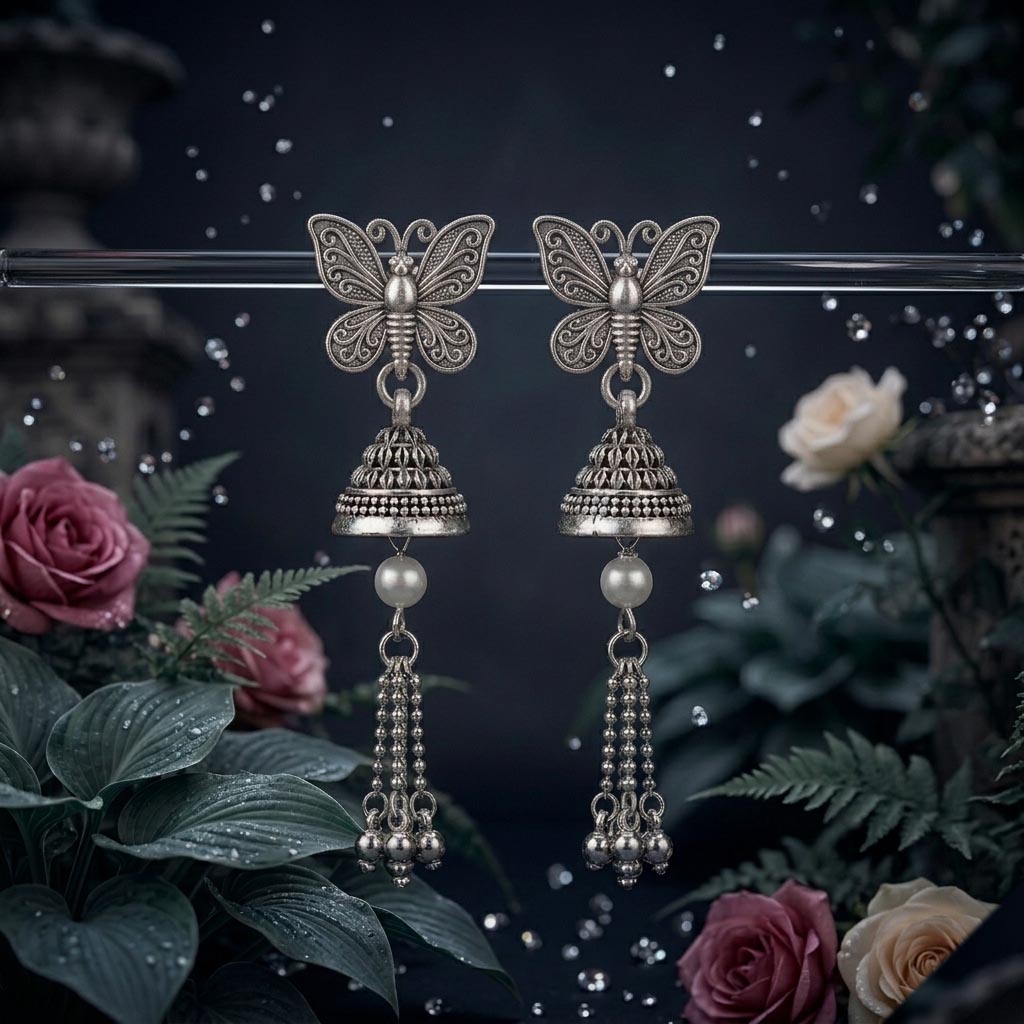 Butterfly Jhumka Earrings with Tassels