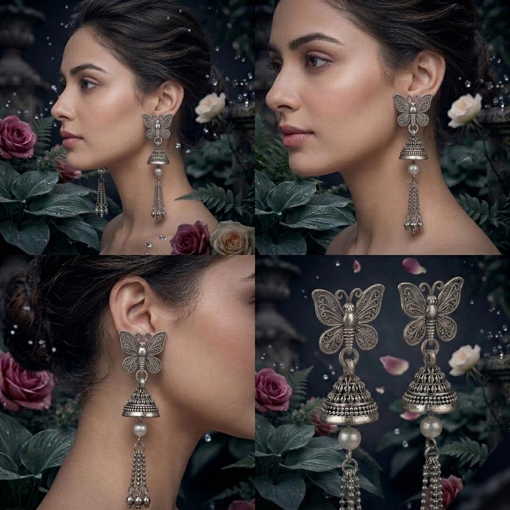 Butterfly Jhumka Earrings with Tassels