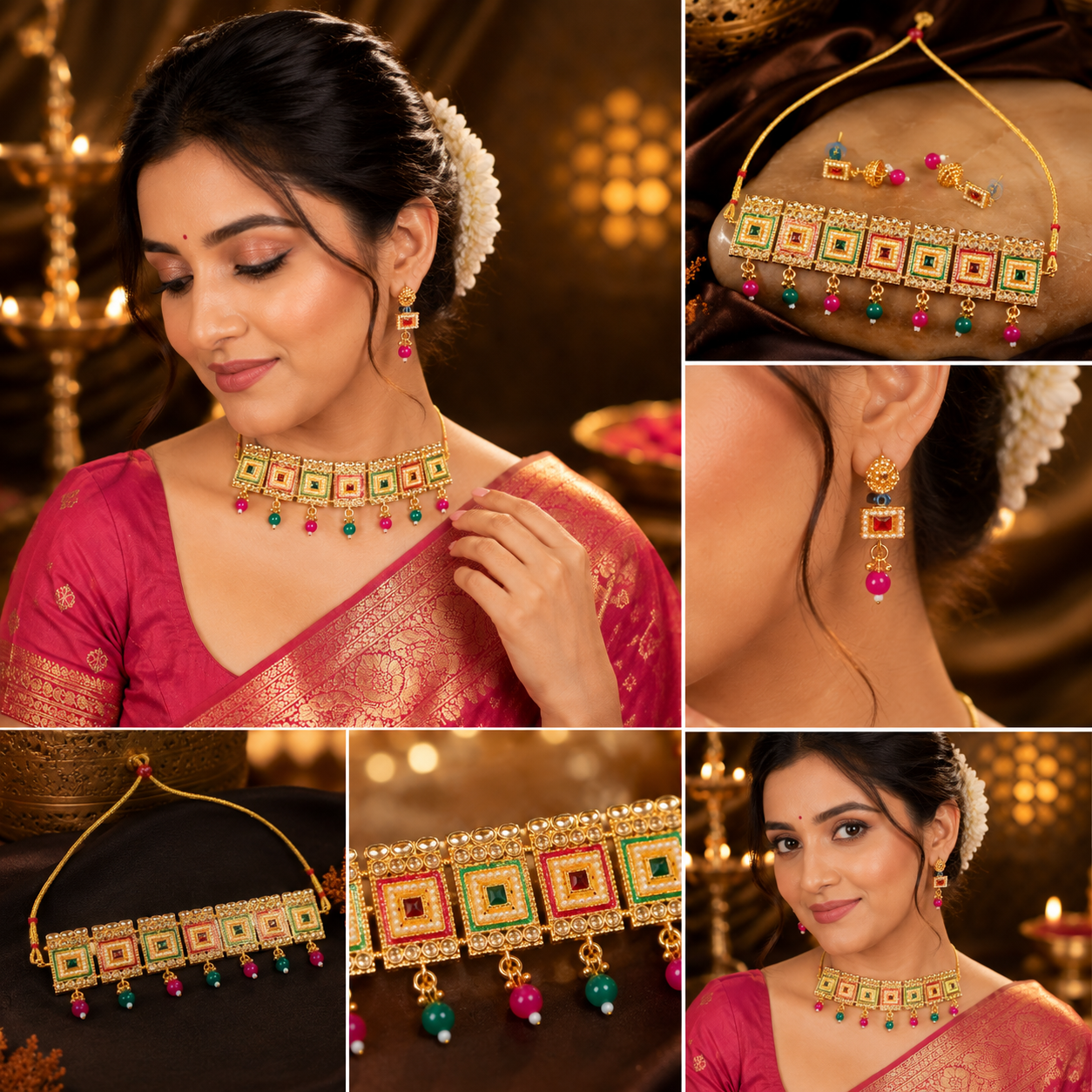 Traditional Gold-Plated Kundan Choker Necklace Set