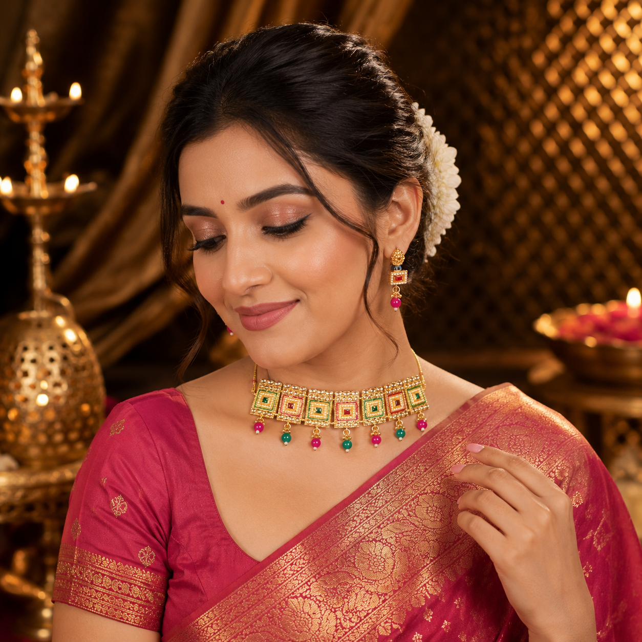 Traditional Gold-Plated Kundan Choker Necklace Set