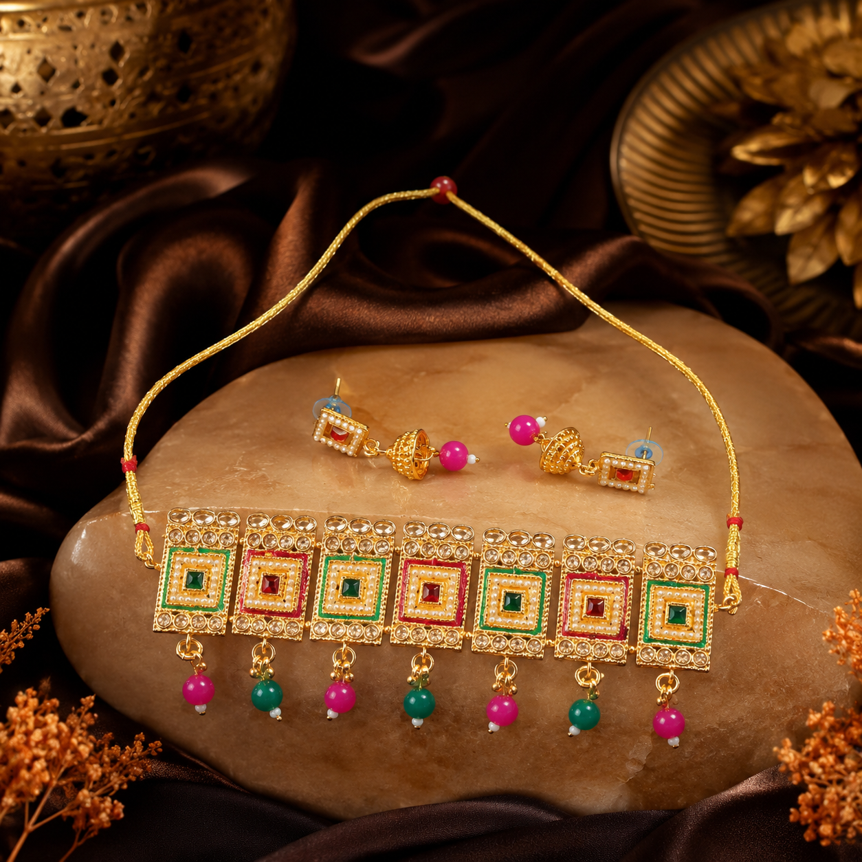 Traditional Gold-Plated Kundan Choker Necklace Set