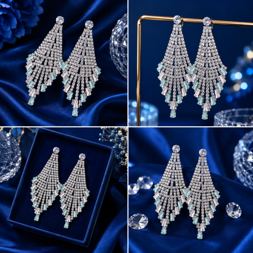 Luxury Cubic Zirconia Waterfall Tassel Drop Earrings
