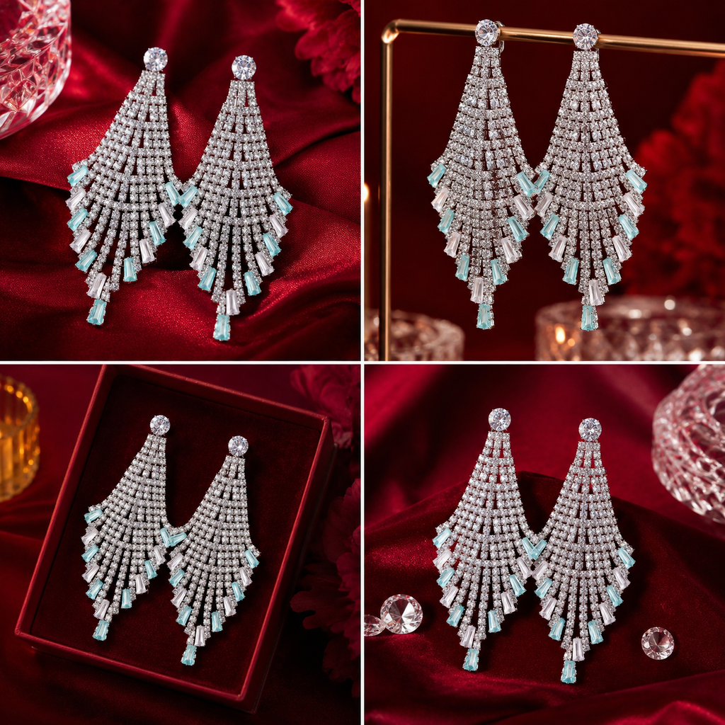 Luxury Cubic Zirconia Waterfall Tassel Drop Earrings