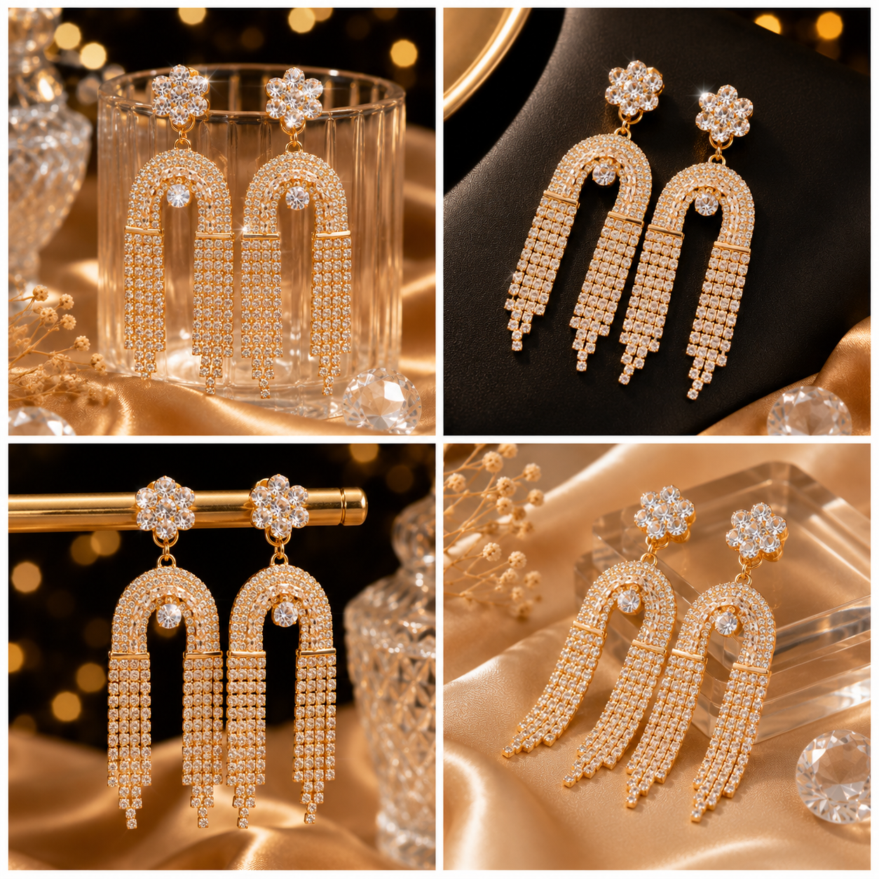 Crystal Tassel Drop Golden Earrings