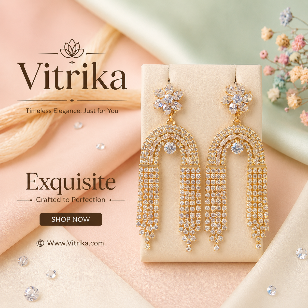 Crystal Tassel Drop Golden Earrings