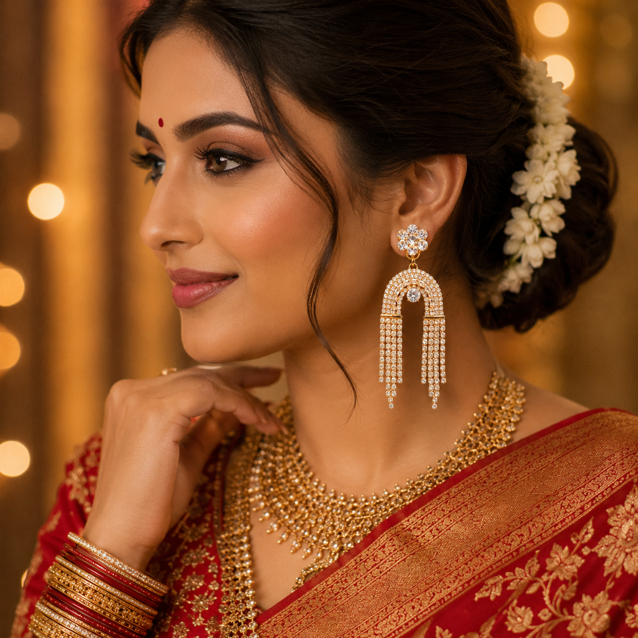 Crystal Tassel Drop Golden Earrings