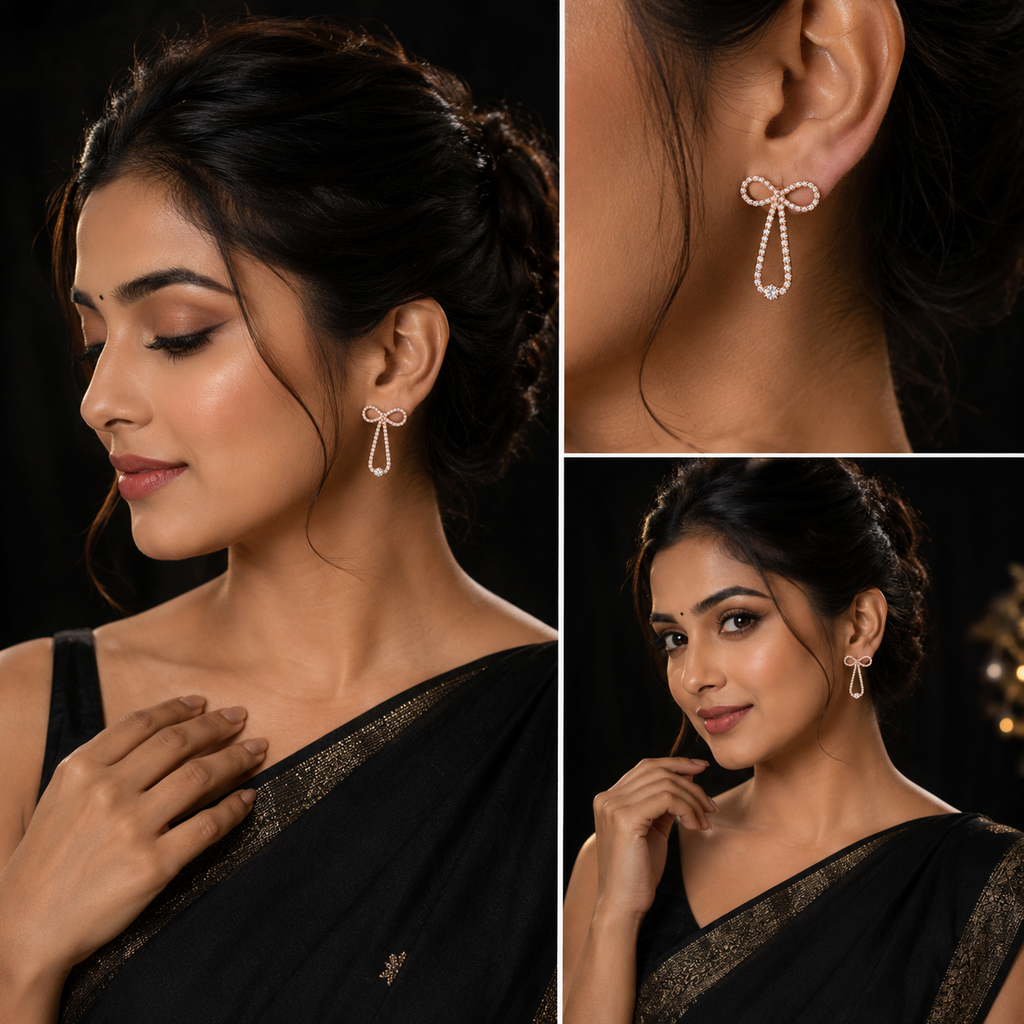 Luxury Rose Gold Diamond Bow Drop Earrings