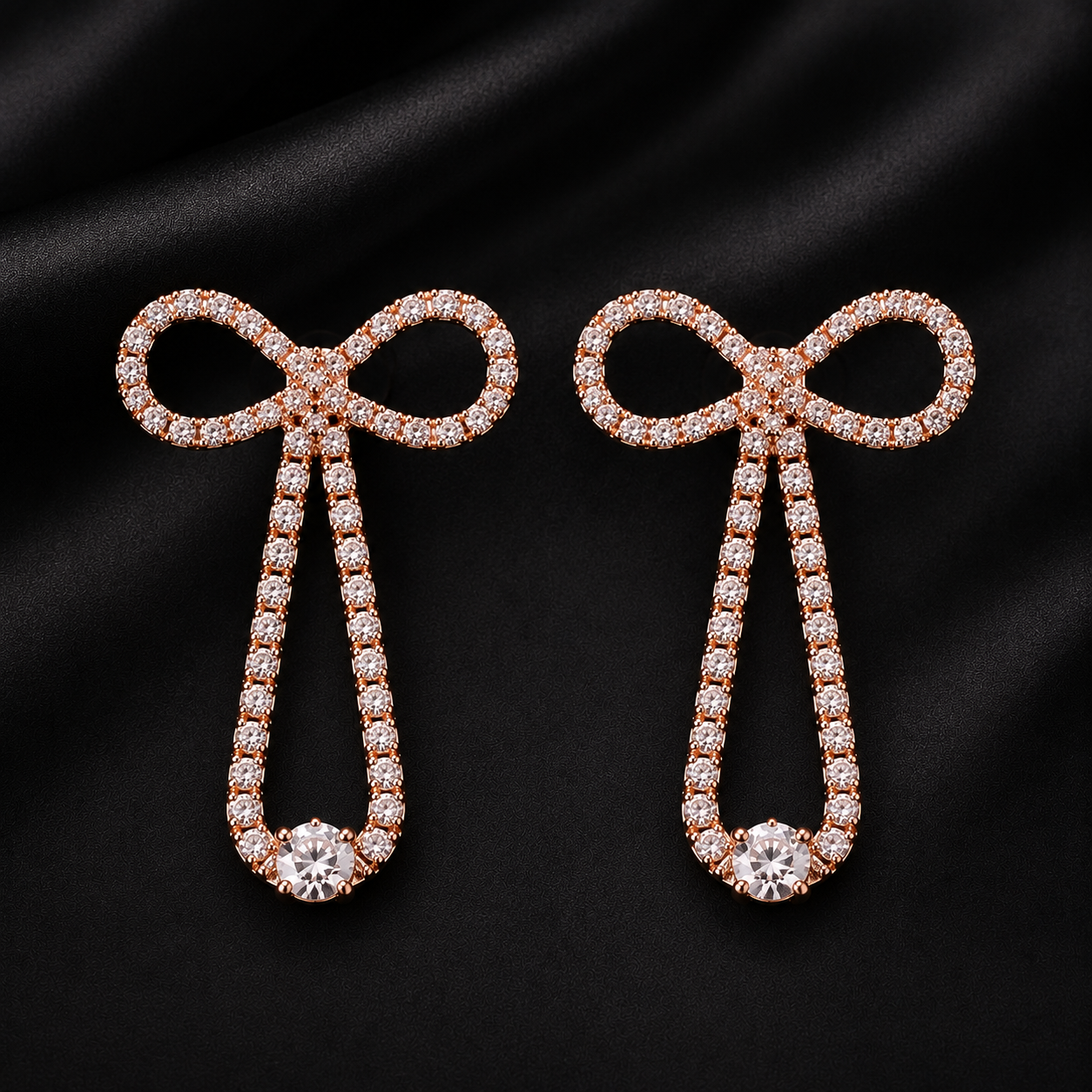 Luxury Rose Gold Diamond Bow Drop Earrings