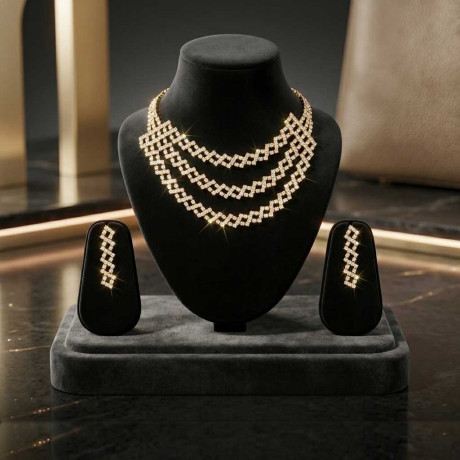 Multi-Layered Geometric Silver Diamond Set